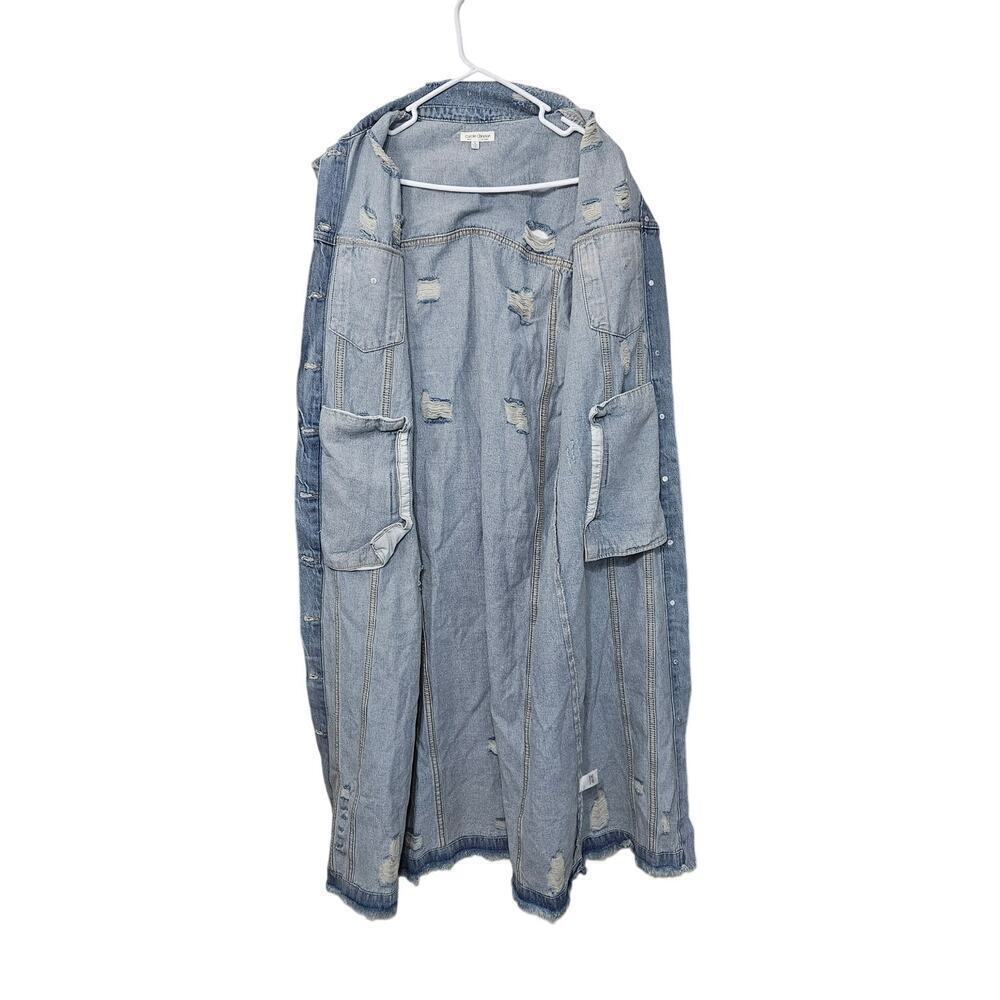 Carole Christian Long Sleeveless Distressed Denim Dress Button-Up Size Large - Picture 3 of 7